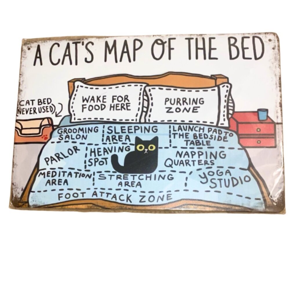 A Cat's Map of the Bed Metal Sign 11.5 in. L x 8 in. H